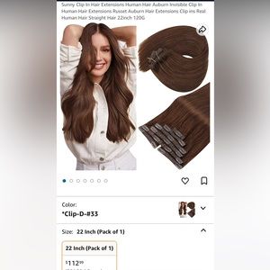 HUMAN HAIR 22” Auburn Invisible Clip In Extensions Russet Auburn Hair 120G